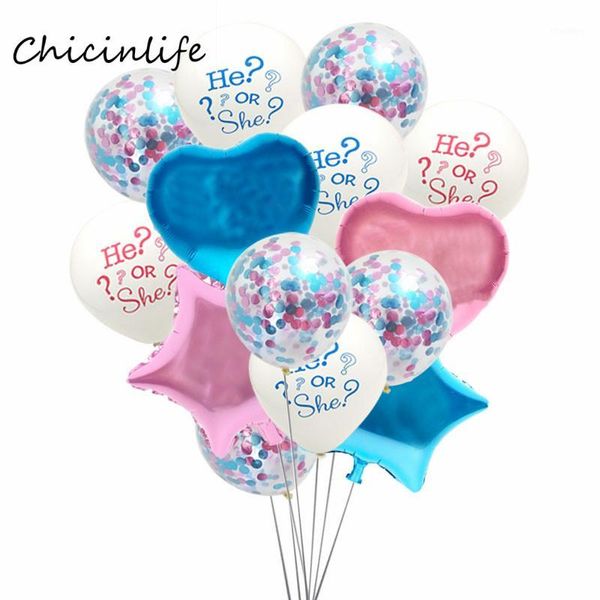 

chicinlife gender reveal party balloon confetti banner he or she  balloon boy or girl baby shower party decoration1