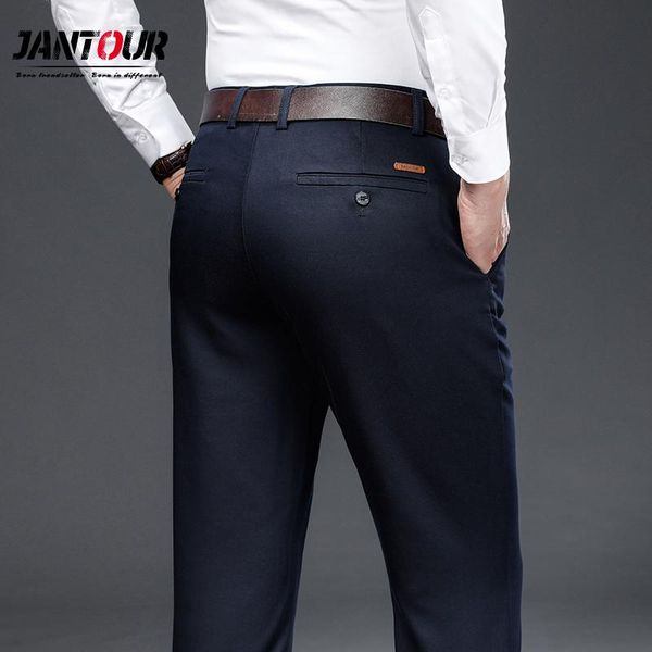 

brand men's autumn winter fashion business casual long pants suit thick elastic straight formal trousers male big size 28-40 42, Black