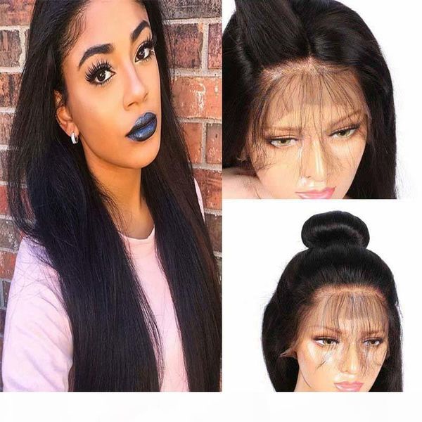 

silky straight brazilian lace front human hair wigs 150% density with baby hair pre-plucked glueless full lace human hair wigs, Black;brown