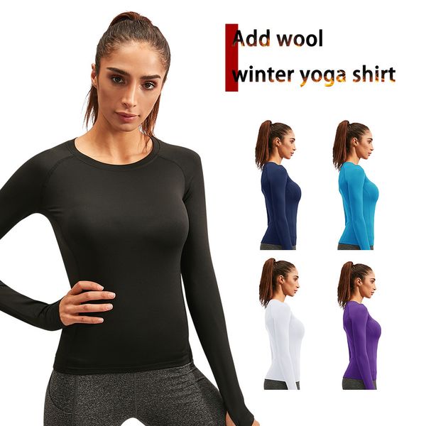 Yuerlian 15% Spandex Aggiungi lana Donna Fitness Collant T-shirt Allenamento Camicetta Sport Corsa Abbigliamento sportivo Manica lunga Palestra Yoga Camicia 201125