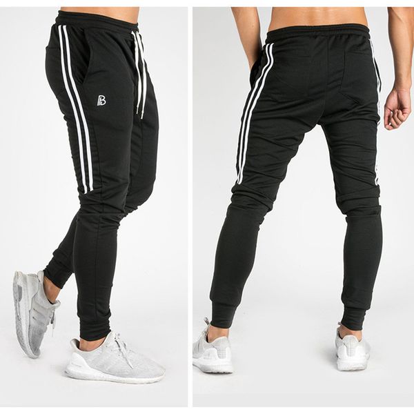 

muscle brothers new sports casual men's running training fitness striped legged pants, Black
