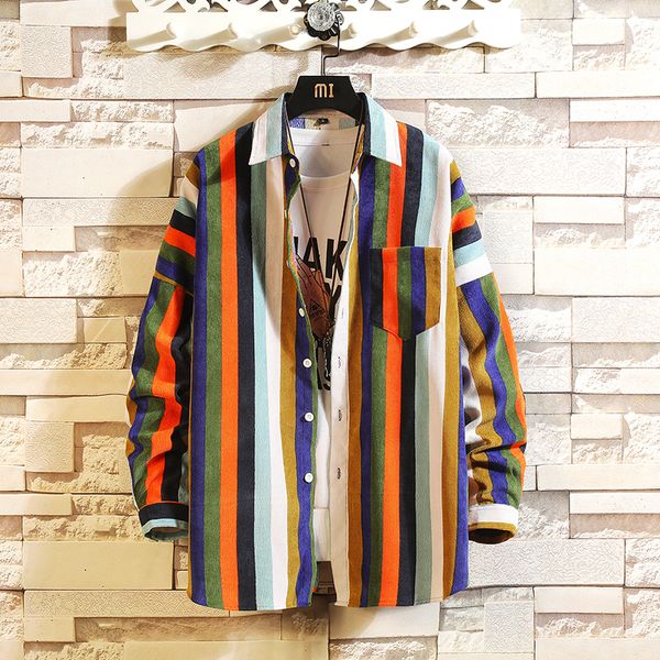 

2021 new privathinker japanese colorful striped men shirt new spring man basic long sleeve blouse korean male casual shirts xtyh, White;black