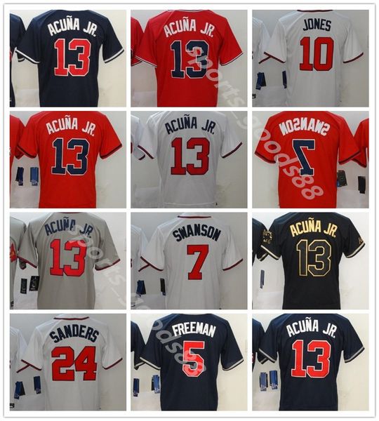 

custom men women kids 2020 2021 braves jersey 13 ronald acuna jr jersey 5 freddie an 7 dansby swanson 24 deion sanders baseball jersey, Blue;black