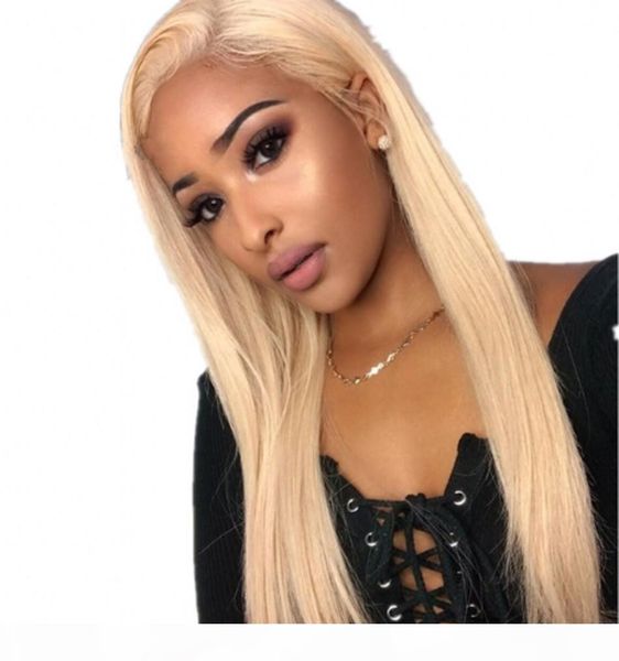 

blonde full lace human hair wigs for women 613 indian hair straight lace front wig pre plucked hairline, Black;brown