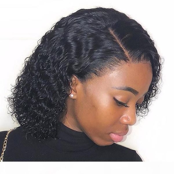 

13x6 lace front wig curly human hair for black women short bob virgin peruvian glueless 13x6 curly lacefront wigs bleached knots, Black;brown