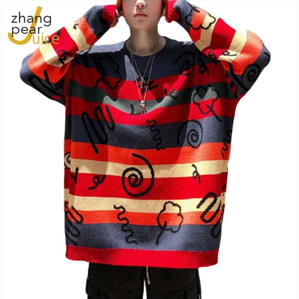 

мужчины граффити вязаные пуловер джемпер свитера уличные одежды хип-хоп повседневный с длинным рукавом о шеи трикотаж свитер мужские топы, White;black