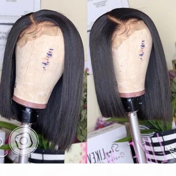 

glueless bob wig brazilian silky straight short lace front human hair wigs for black women pre plucked with baby hair remy hair, Black;brown