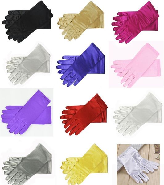 

wholesale 9" wrist length stretch satin gloves for women girls daily bride prom formal 11 colors pat31, Blue;gray