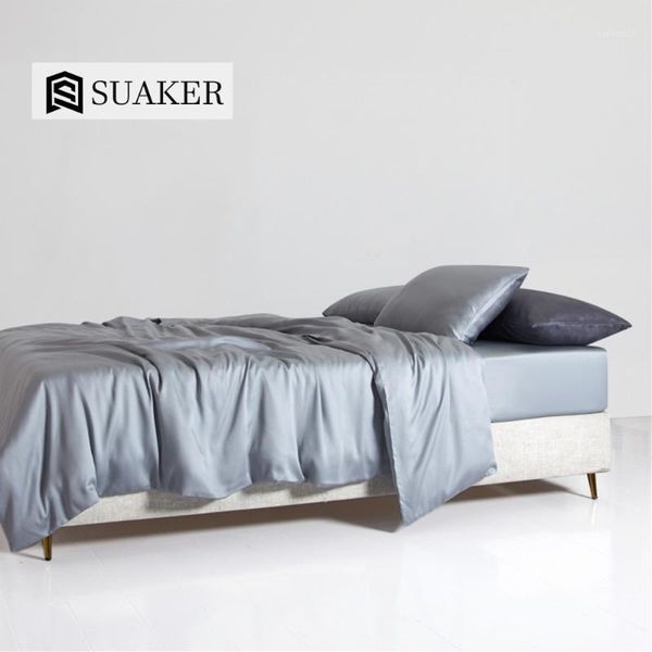 

suaker luxury gray 100% silk bedding set healthy beauty quilt cover  king bed linen fitted sheet pillowcase for deep sleep1