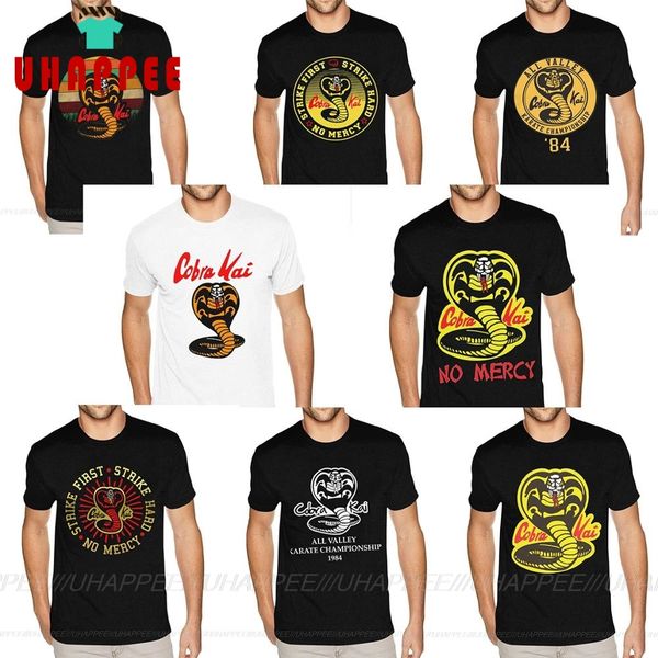

пользовательские cobra kai каратский малыш рубашка рубашки мужские плюс размер с короткими рукавами хлопок черное экипаж футболки, White;black