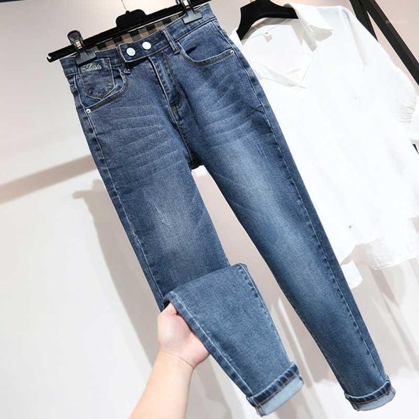

jeans woman high waist plus size skinny mom denim femme blue full length pencil pants 4xl 5xl1