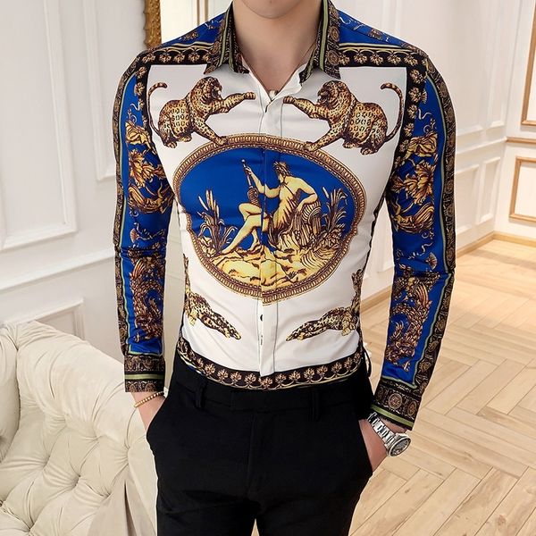 

gold leopard print shirt men camisa masculina long sleeve four slim fit casual shirts summer brand new mens club social 6xl 201120, White;black