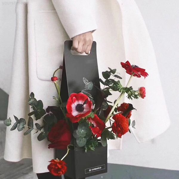 

portable carton rose gift wrap paking bouquet box flower tote wrapping bag