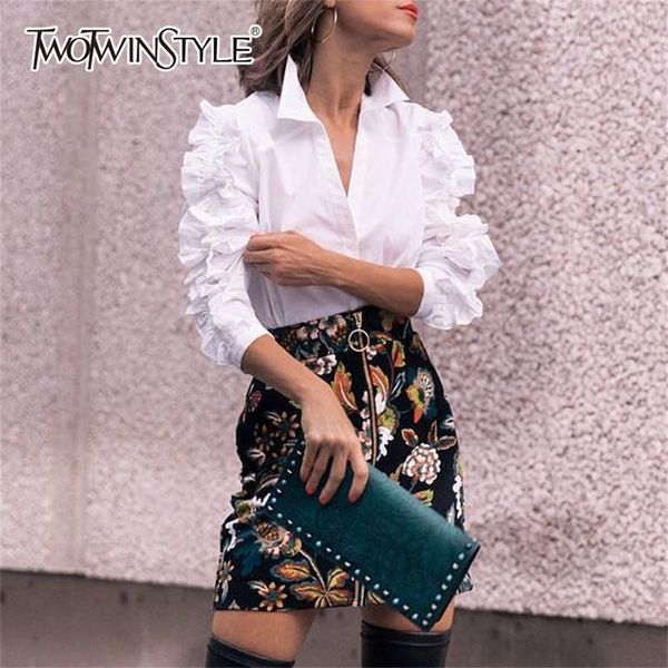 

twotwinstyle ruffles blouse female lapel collar patchwork long sleeve white shirt for ladies spring ol vintage clothes lj200811