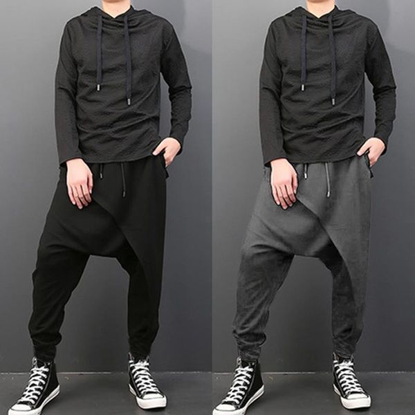 

plus size men casual drape drop crotch harem hip-hop pants trouser baggy dancing pants gothic punk style harem pants men, Black