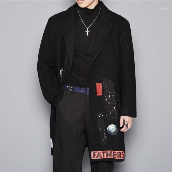 

2021 original men's autumn and winter suits loose shoulder woollen overcoat coats1, Black