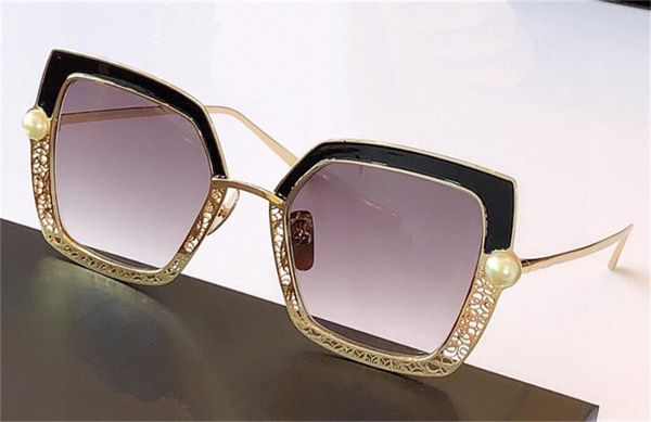 

new fashion design woman sunglasses 2020 square frame half hollow inlaid pearl design popular style uv400 protective glasses, White;black
