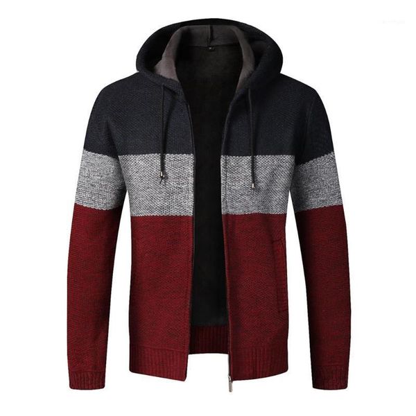 

sweater coat men 2020 winter thick warm hooded cardigan jumpers male striped wool liner zipper fleece coats1, White;black