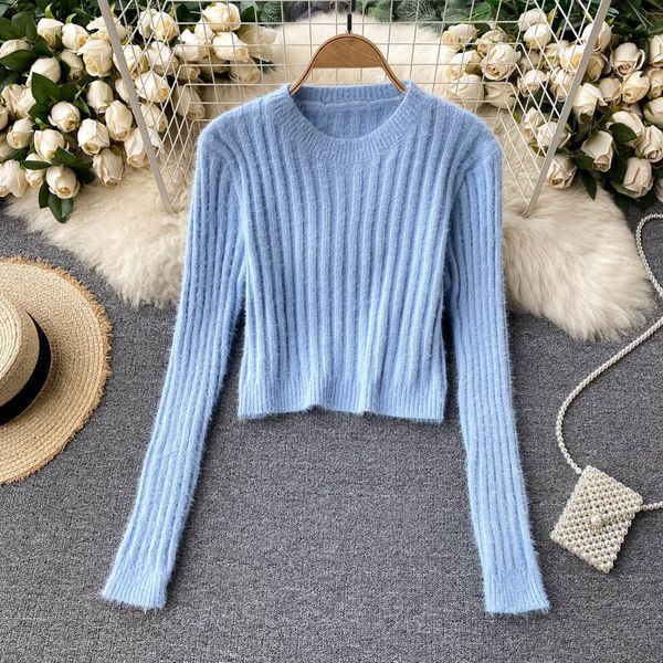 

2021 new singiny women's knitted sweater the neck long skinny jumper autumn fashion streetwear pullovers jv3x, White;black