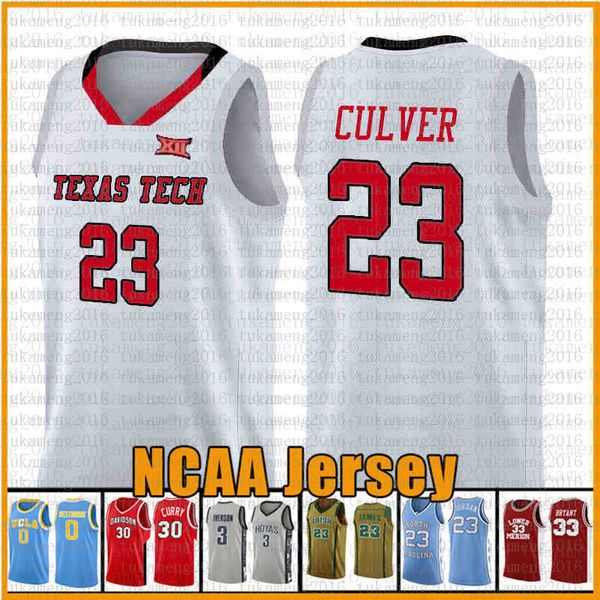 11.19 35 Kevin Jarrett 23 Culver Durant Texas Tech Kırmızı Raider NCAA Colloege Basketbol Jersey Nakış Logoları