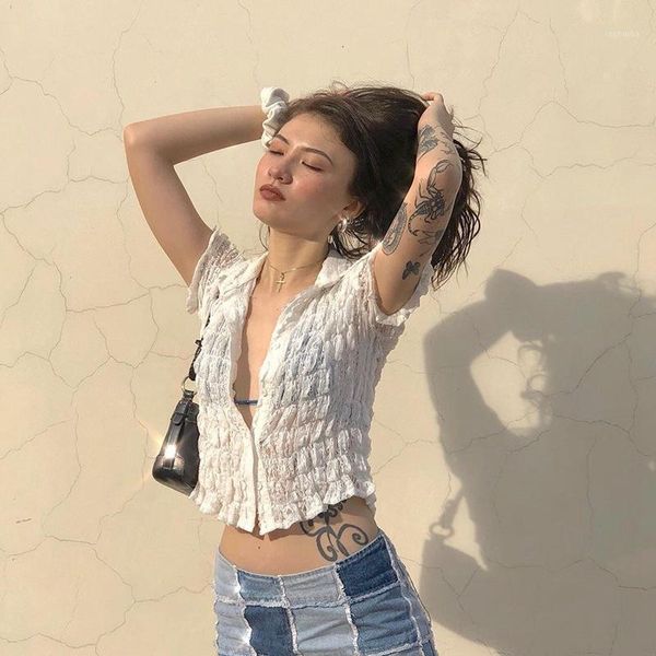 

monmoira solid single-breasted lace blouses women retro hollow out shirts ladies summer fold lace tee shirts cwt0487-51, White