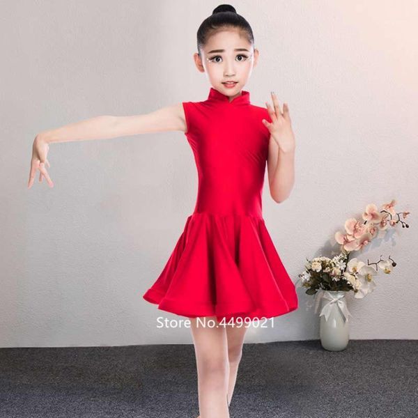 

kids latin dace dress sleeveless tango salsa rumba girl ldance costume ballroom stage performance clothing professtional vestido1, Black;red