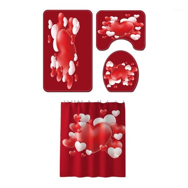 

shower curtains 4pcs non-slip toilet cover set bathroom curtain door cushion decorative seat water tank carpet yl272+s1