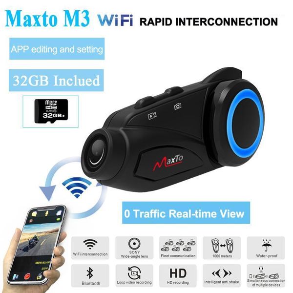

maxto m3 motorcycle group 6 riders moto intercom bluetooth & wifi recorer helmet interphone with dash camera hd sony 1080p lens1