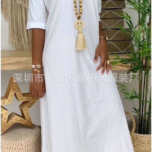 

women's loose large v-neck mid sleeve solid a-line dress, Black;gray