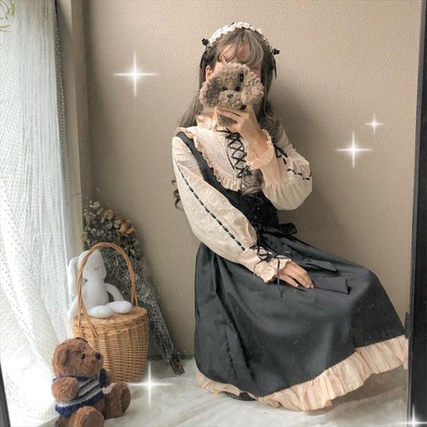 

japanese korean harajuku gothic bandage bow patchwork girl cosplay dress kawaii ruffles dress women lolita style party dresses, Black;gray