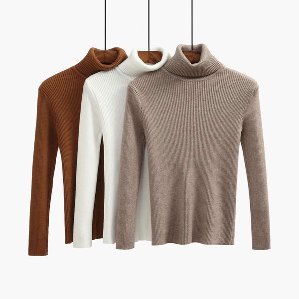 

autumn and winter 2020 new candy color women's t-shirt thickened high necked pullover thread pit strip thin bottom shirt, White