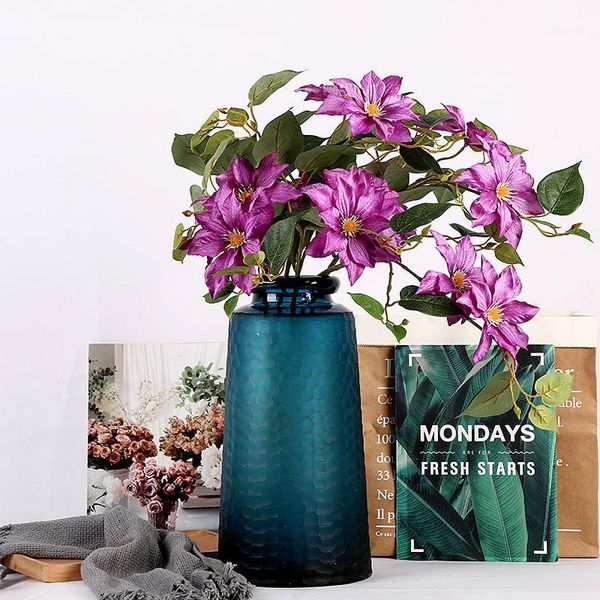 

1pc / 3heads artificial flower clematis silk flower diy wedding study home decoration high simulation artificial 80cm1