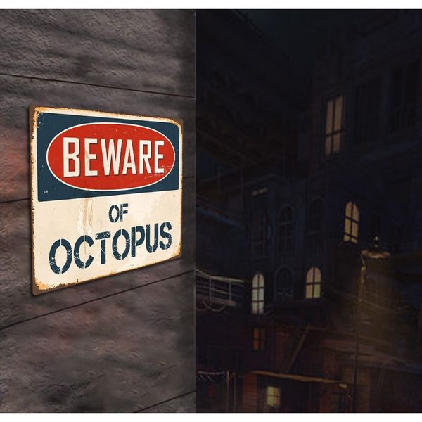 

металлический плакат остерегайтесь осьминога металлического знака флагом на пластике бар club кафе гараж декор стен искусства размер 30x20cm