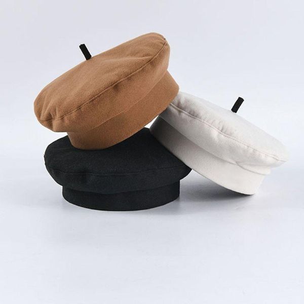 

korean womens autumn faux felt beret cap letters embroideyr painter navy hat, Blue;gray