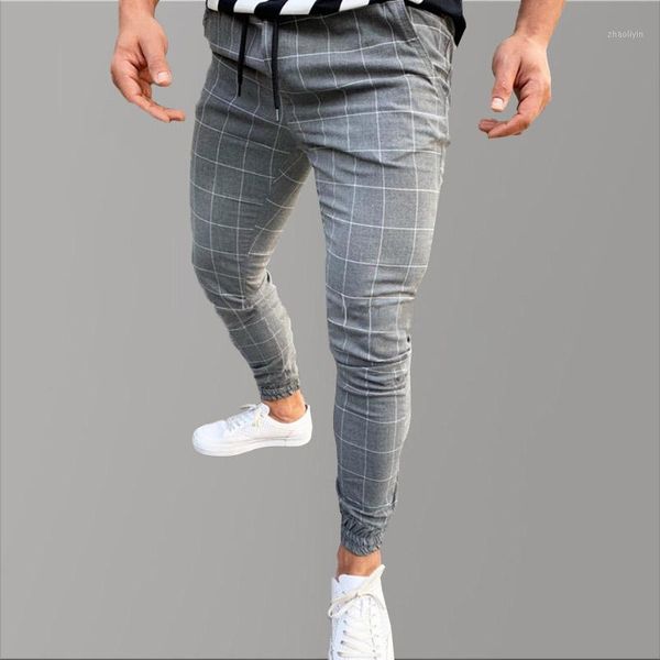 

hip hop skinny pants men causal chinos plaid pants men joggers grey streetwear slim fit tactical trousers for1, Black