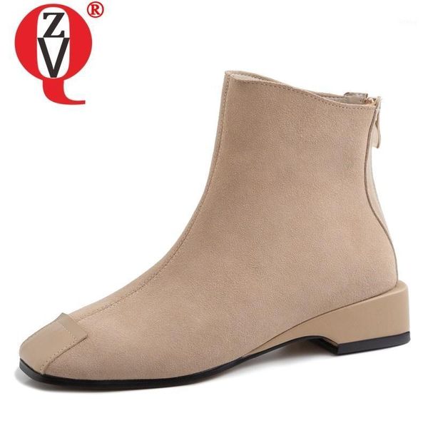 

zvq woman shoes 2020 spring autumn new concise casual cow suede ankle boots outside comfortable square toe zipper ladies shoes1, Black