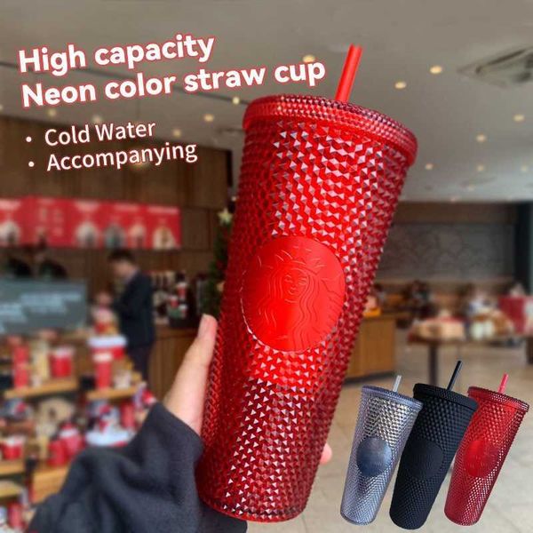 

ins style limited starbucks tumbler reusable straw cup frosted durian series diamond studded silver plaidw7vz