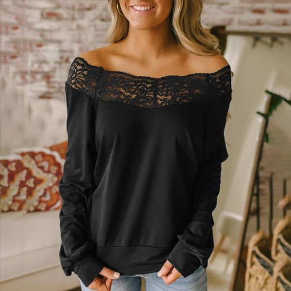 

fashion off shoulder lace blouse 2020 casual spring winter ladies tunic female women long sleeve shirt blusas pullover, White