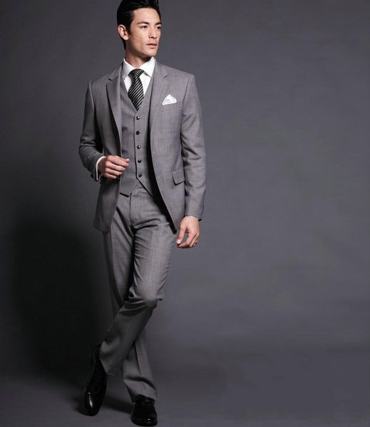 Slim adam iş iş takım elbise ışık gri erkekler balo elbise parti takım elbise damat smokin (ceket + pantolon + yelek + kravat) No: 909
