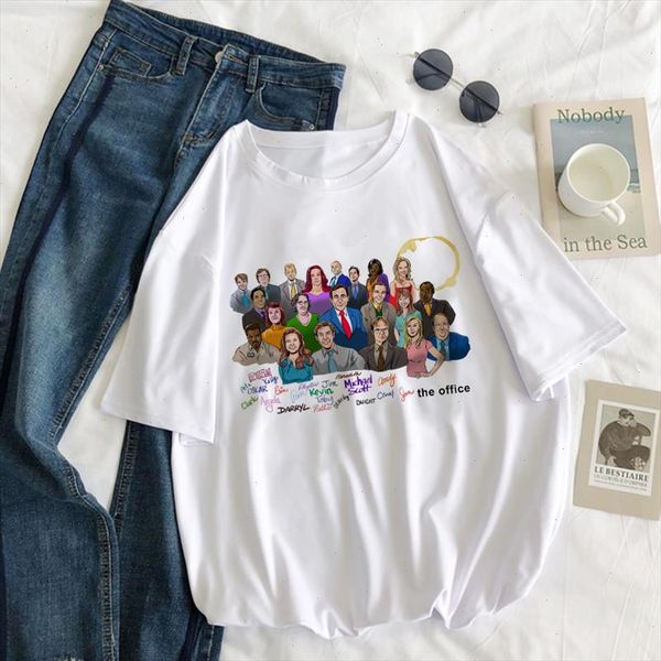 

the office tv cartoon print women shrit new summer funny o neck cute girl t shirt tumblr grunge casual fashion plus size, White