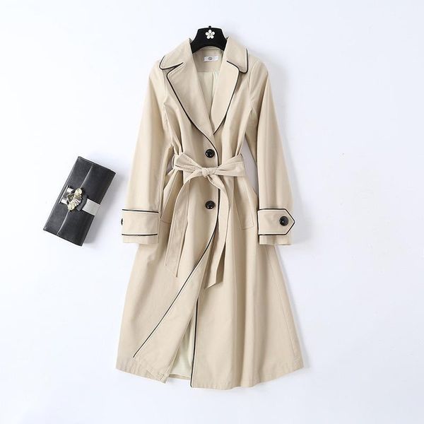 

new women khaki long swing trench coat abrigos mujer invierno 2020 loose long sleeves windbreaker manteau femme hiver d70251, Tan;black