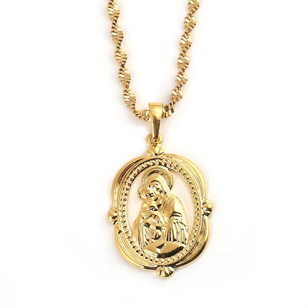 

virgin mary our lady & the son pendant necklaces russia ukraine religious gold color jewelry gifts for women men, Silver