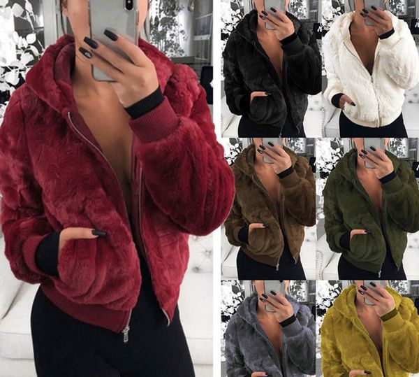 

fur designer women's winter warm fox mink long sleeve solid rabbit coat hood hoodies women shirts, Black