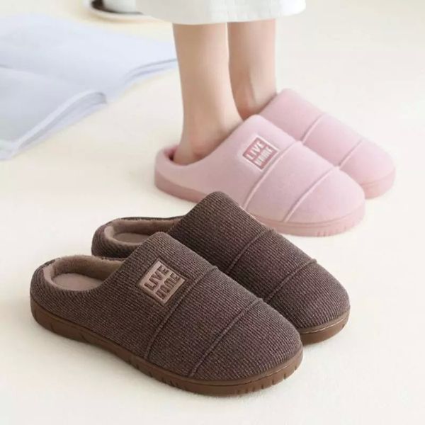 

women indoor slippers warm plush knitted fabric lovers home cotton slipper soft sole winter shoes woman men floor slides sh10292 #fi0a, Black