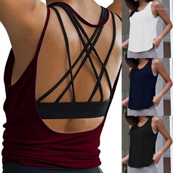 

women vest workout tank yo-ga tanks backless gym clothes running training fitness casual sleeveless vest sport exercise1, White