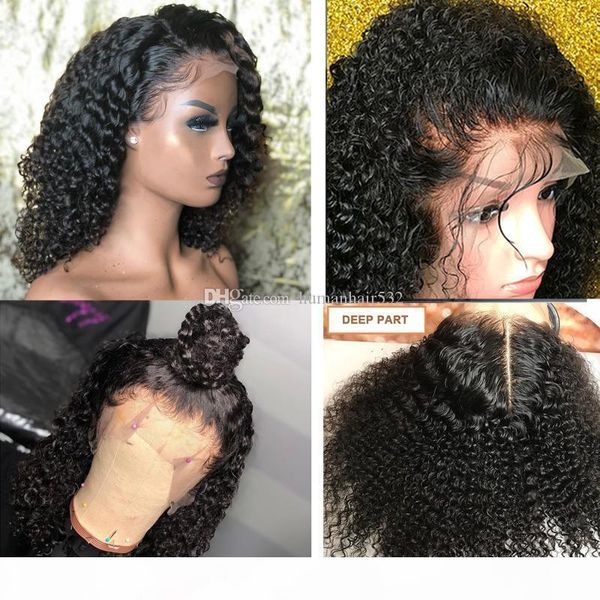 

full lace wig silk human hair kinky curly preplucked virgin peruvian human hair glueless lace front silk base curly wigs bleached knots, Black;brown