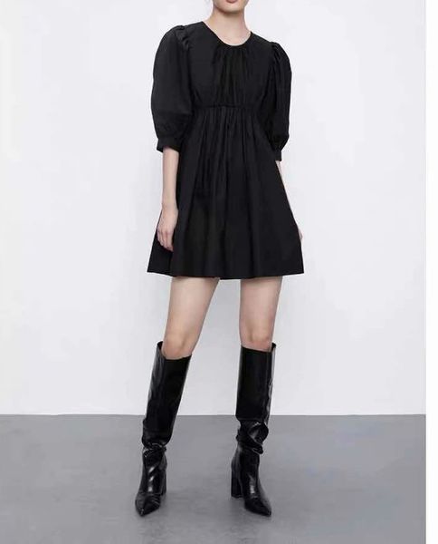 

wind autumn spring summer new elegant fashion texture black lantern sleeve dress, Black;gray