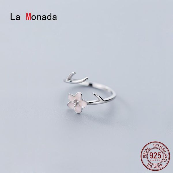 

cluster rings la monada plum blossom silver ring 925 korean adjustable for women sterling jewelry stylish girls, Golden;silver