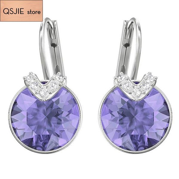 

qsjie swa fashion jewelry new bella v perforated small earrings purple crystal women's earrings luxury jewelry gift, Silver