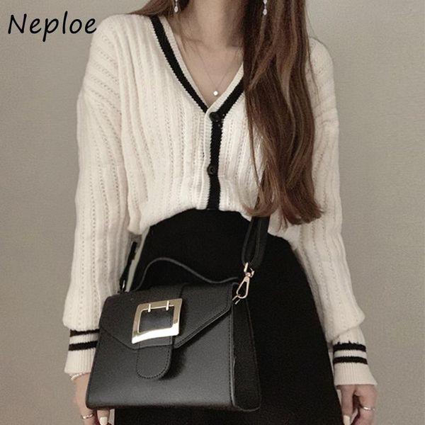 

women's knits & tees neploe chic panelled single breasted knitted sweaters korean loose all-match v-neck women cardigans autumn simple, White